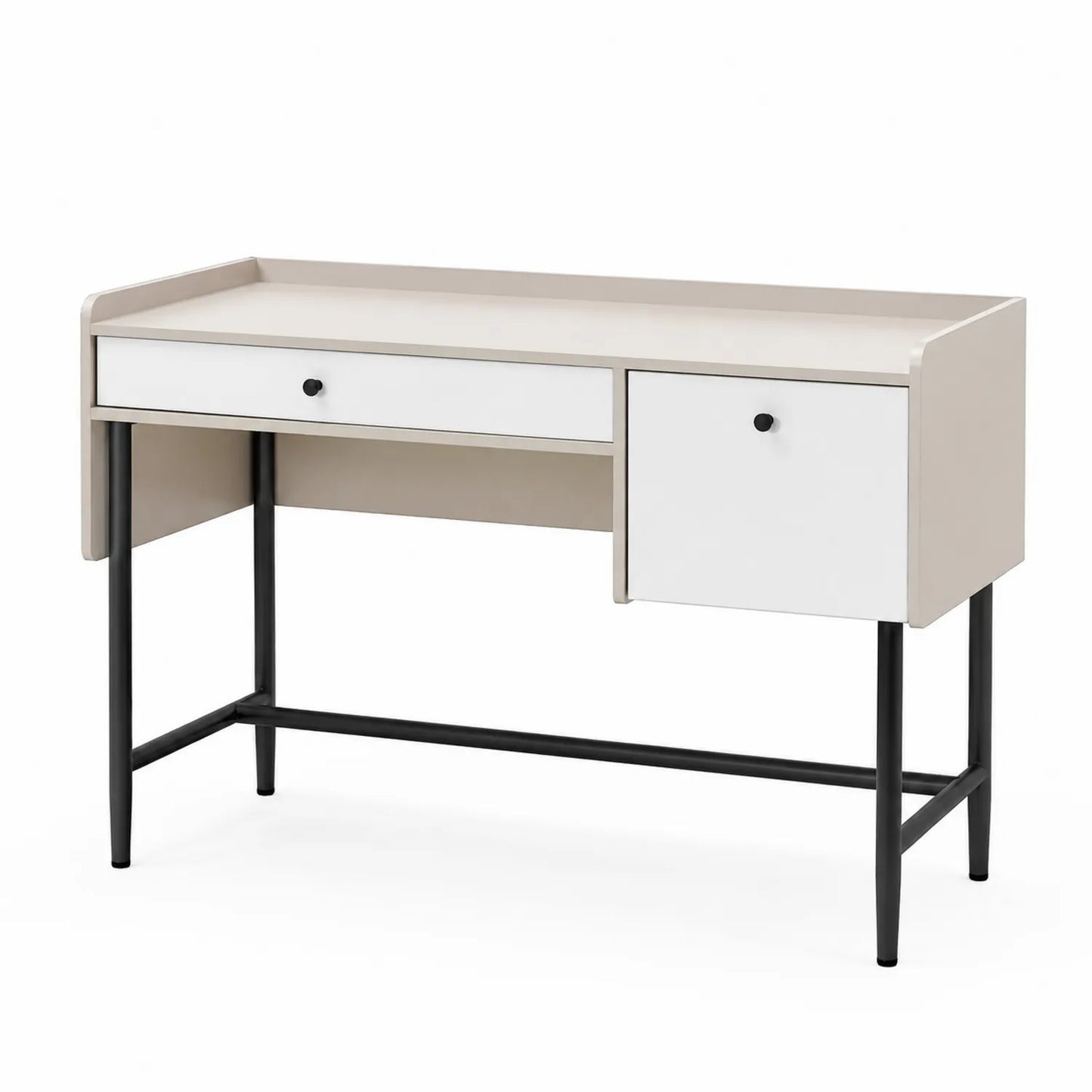 Bureau en Bois avec Tiroir et Armoire Métal Beige/Blanc