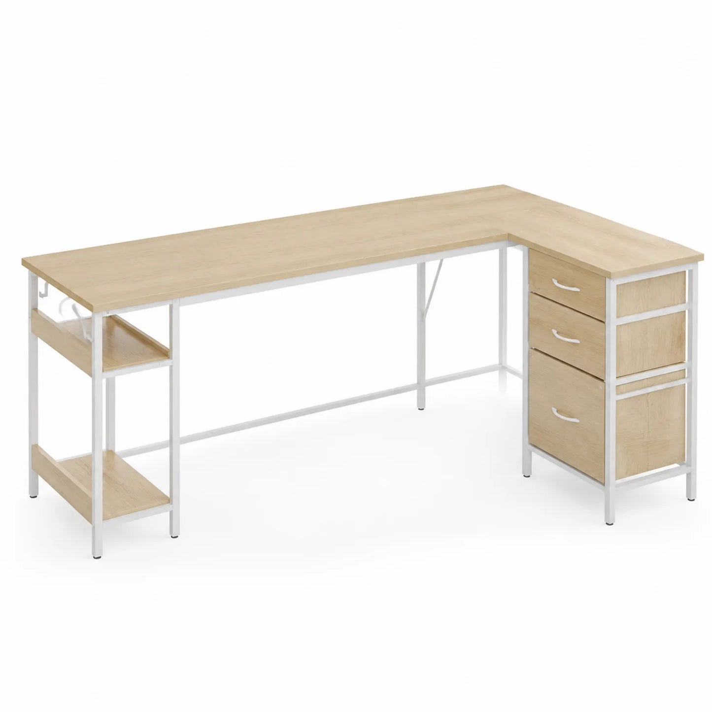 Bureau d'angle en bois MDF avec structure en acier et tiroirs