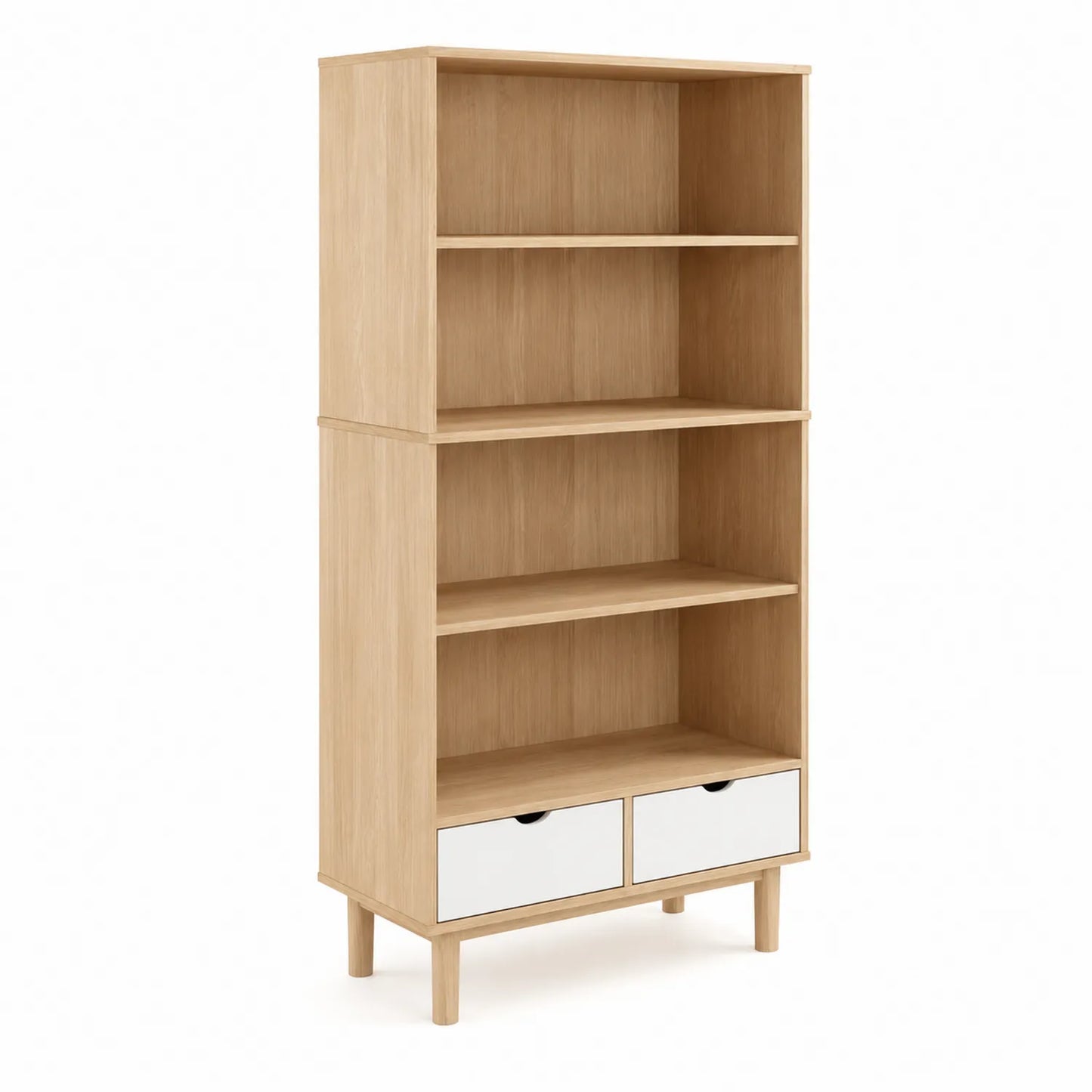Bibliothèque en bois avec tiroirs blancs