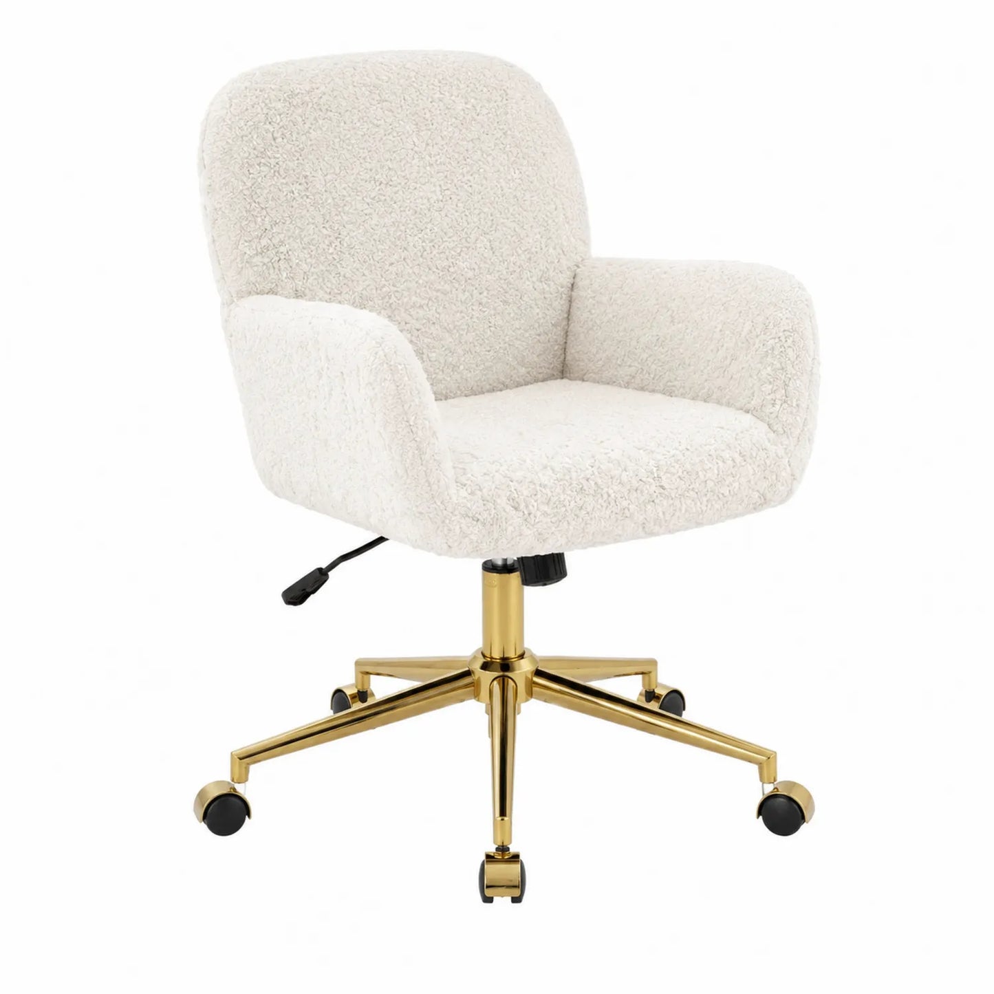 Chaise de bureau en tissu bouclé avec base en métal doré