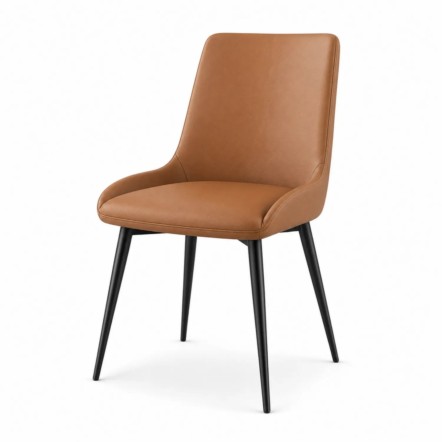 Chaise en cuir PU marron avec pieds en métal noir