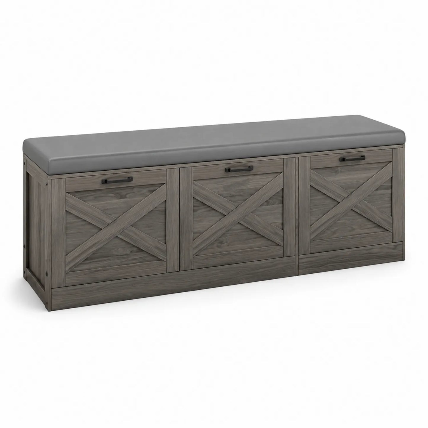 Banc de rangement en bois avec coussin en polyester Gris
