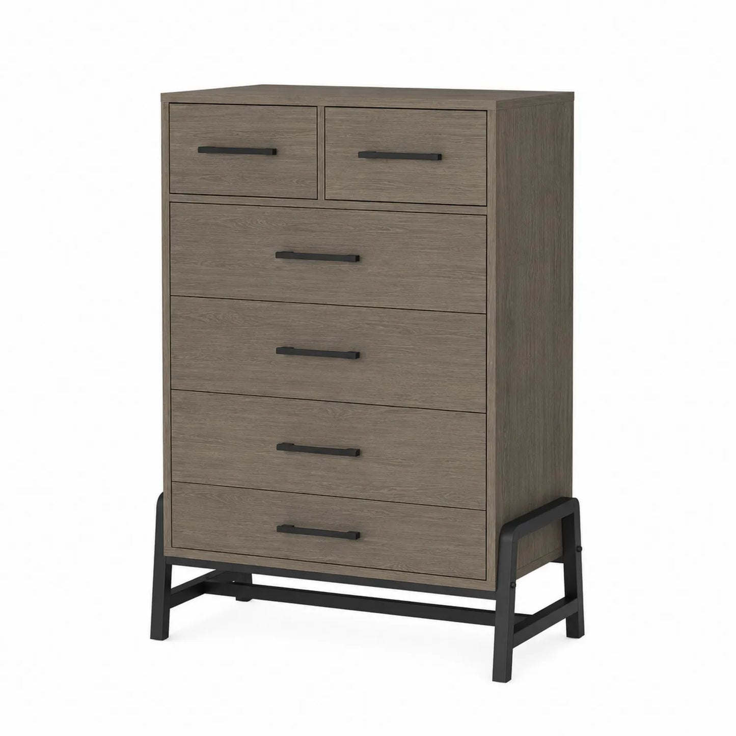 Commode 5 Tiroirs en Bois et Métal Gris/Noir