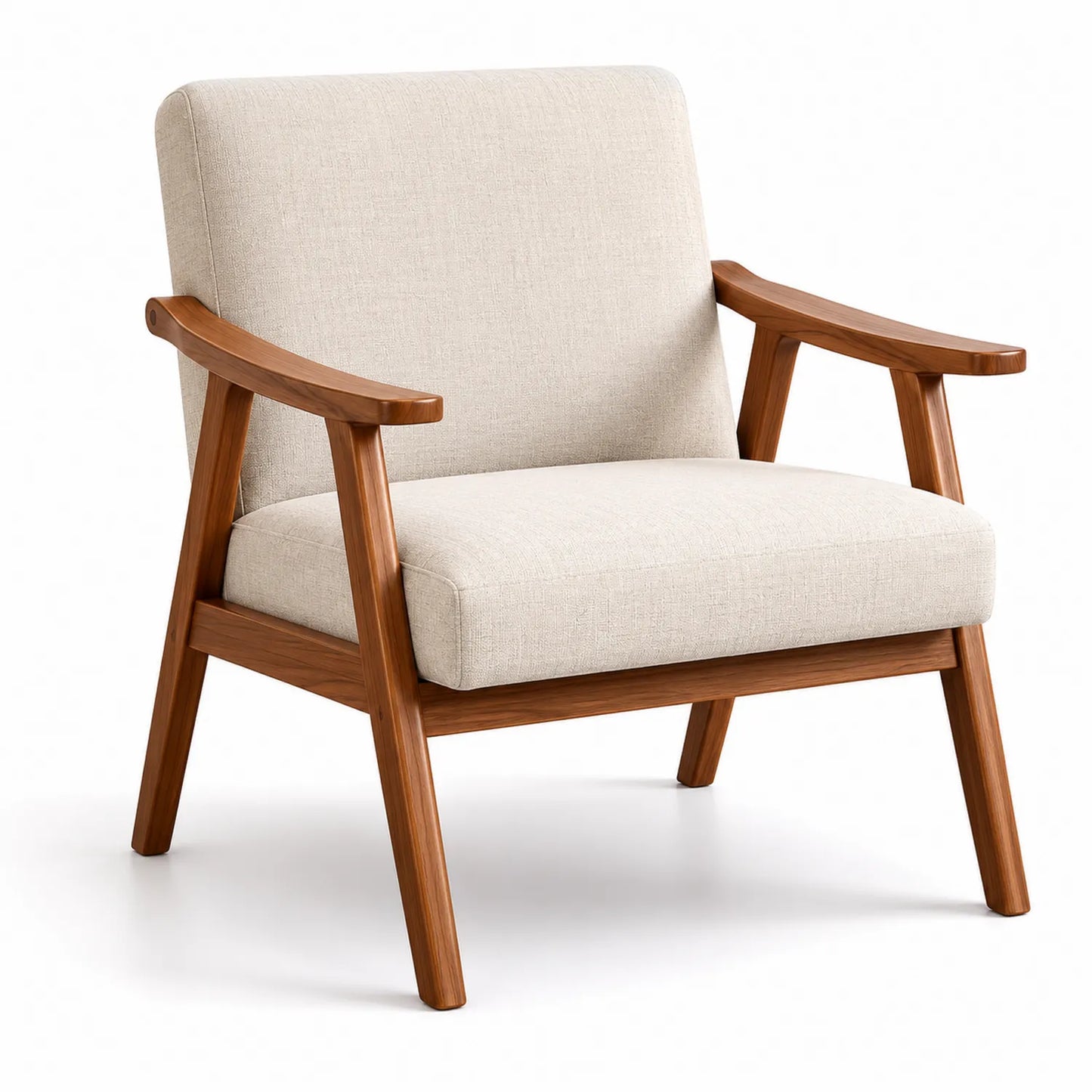 Fauteuil en bois avec revêtement en tissu beige