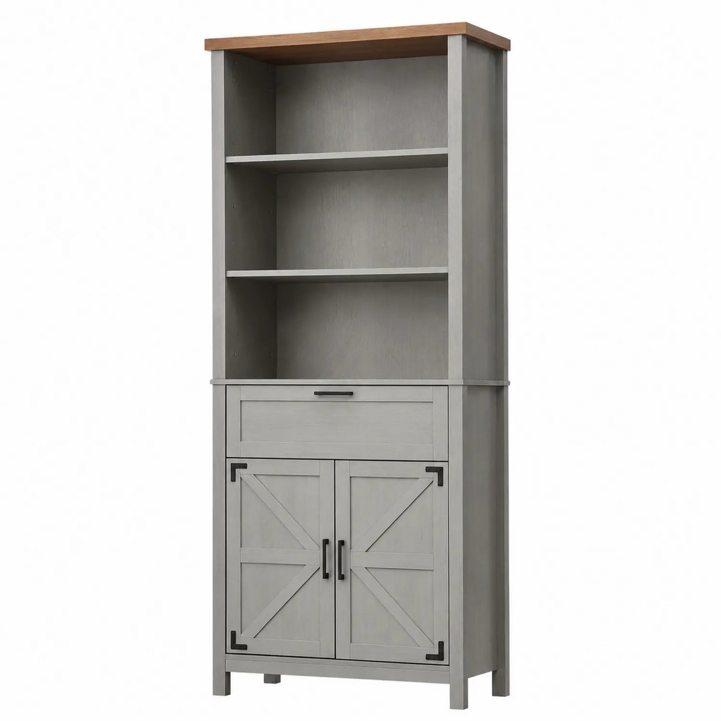 Bibliothèque en bois gris avec dessus en bois, 185 cm