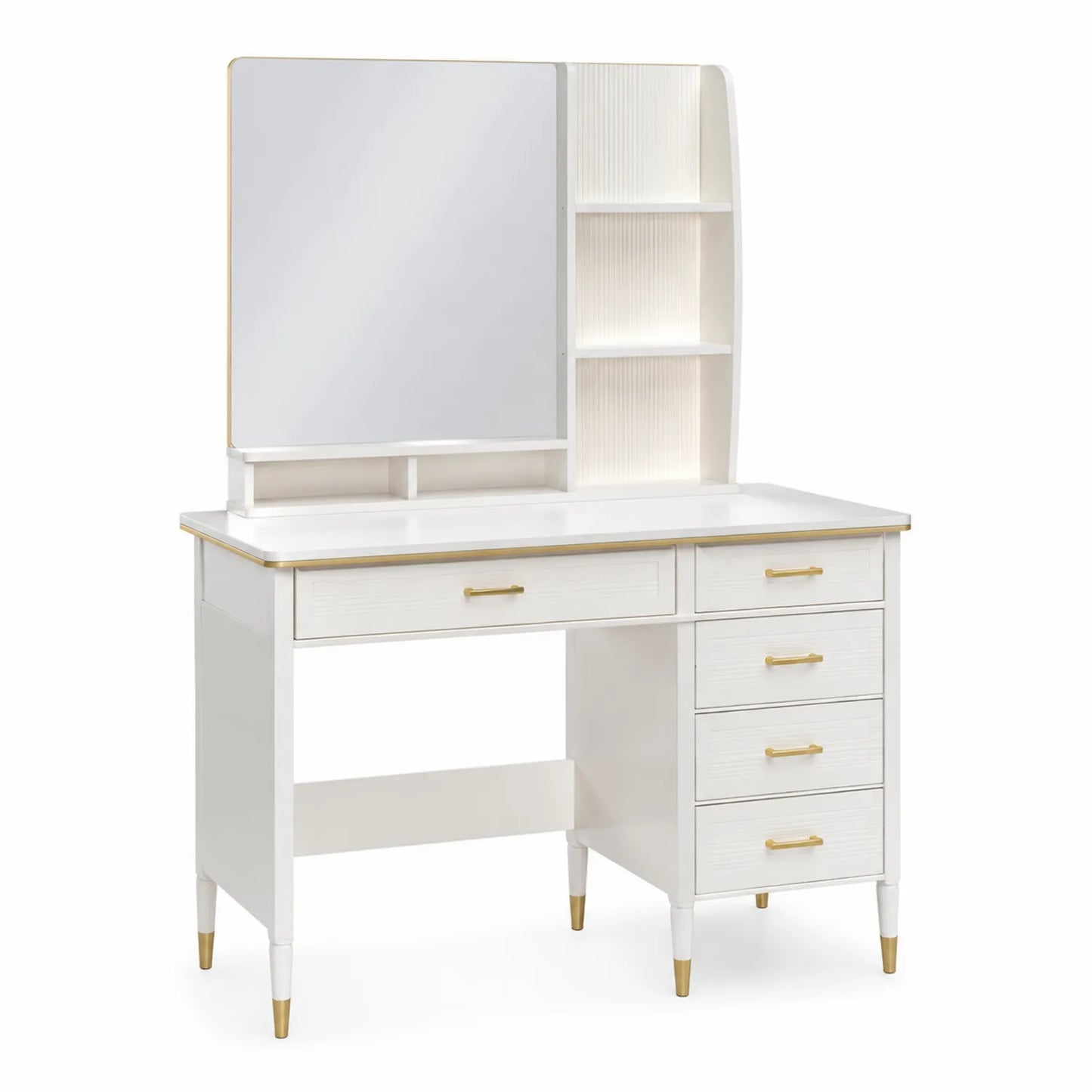 Coiffeuse blanche avec miroir et tiroirs en MDF