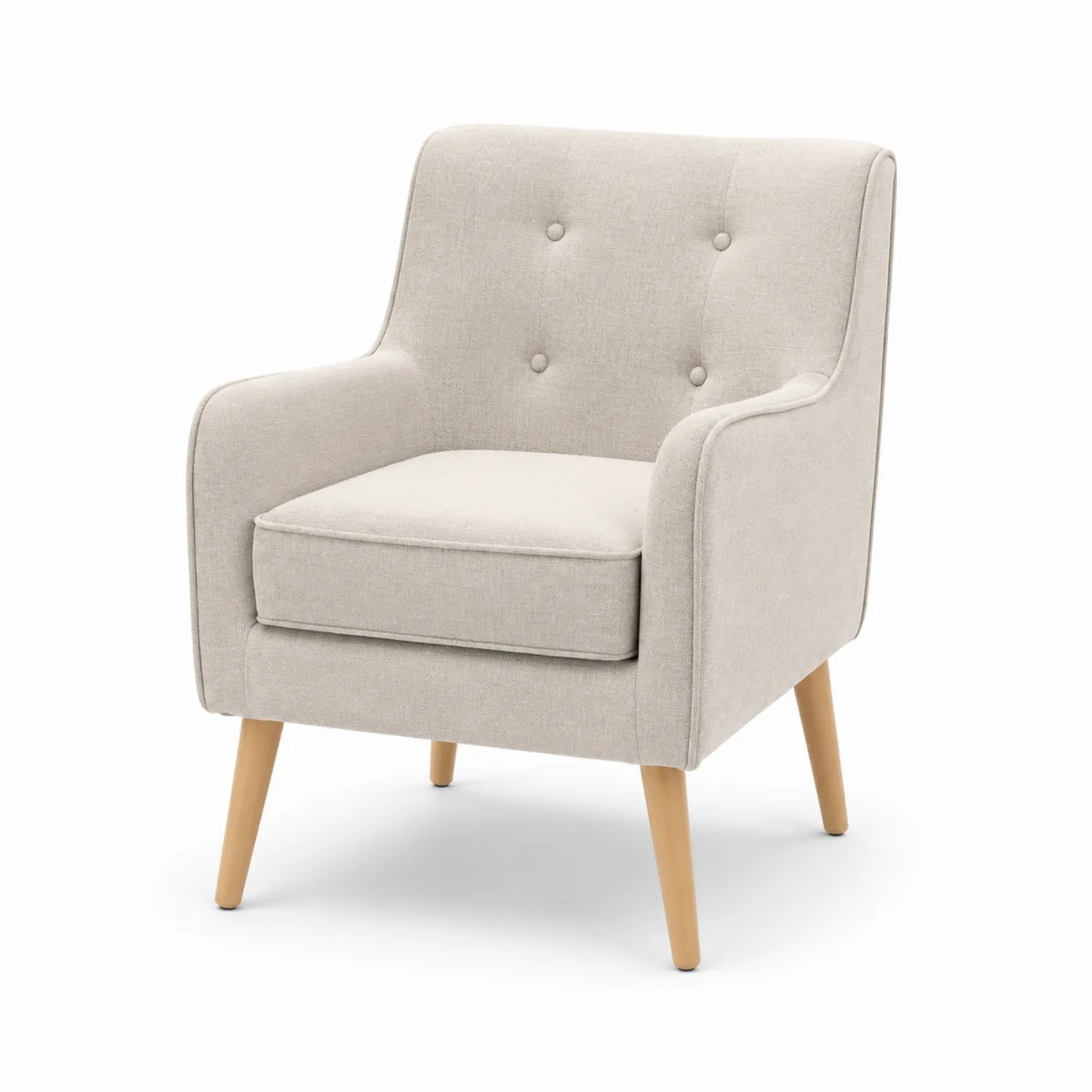 Fauteuil en tissu beige avec pieds en bois
