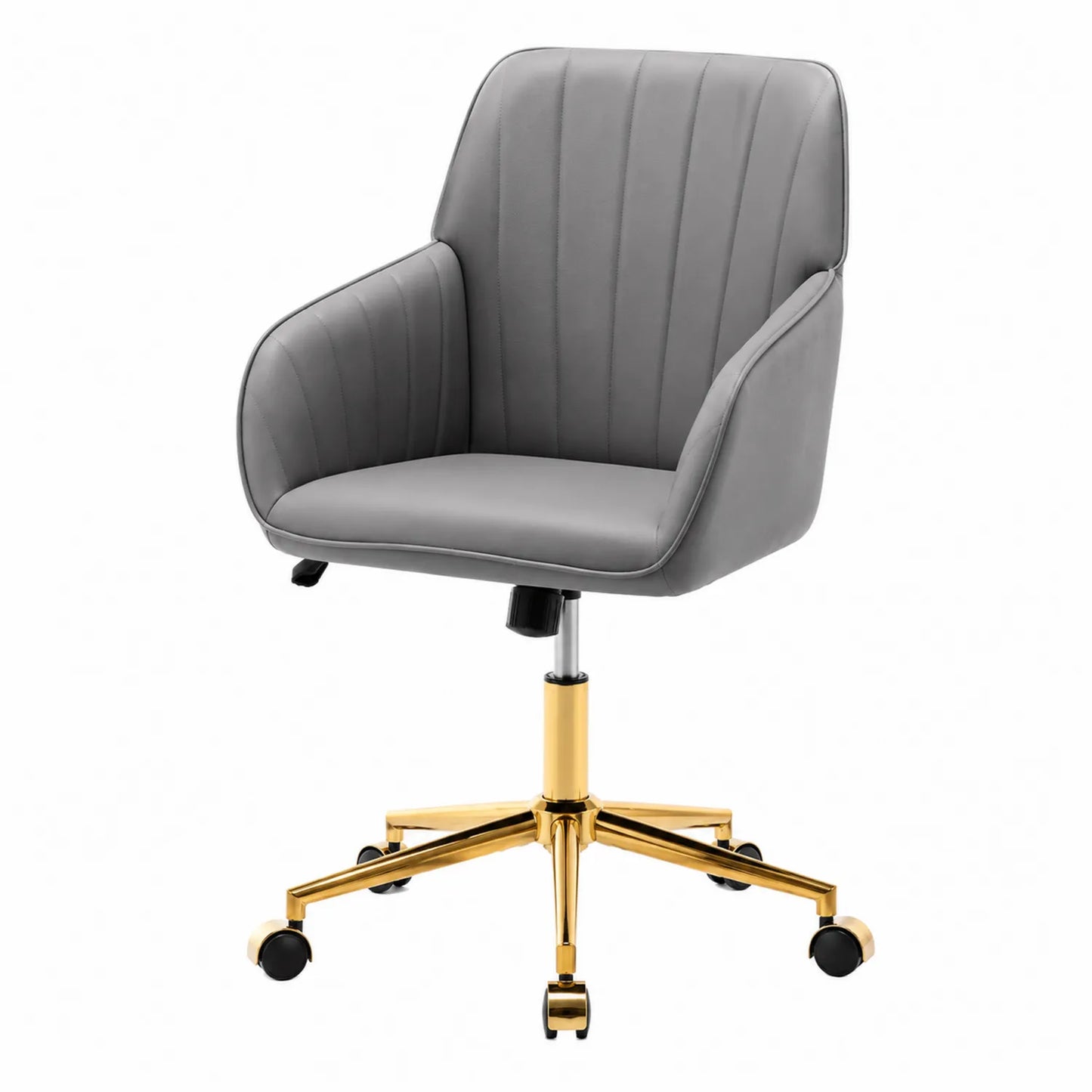 Chaise de bureau en cuir synthétique gris avec base en métal doré