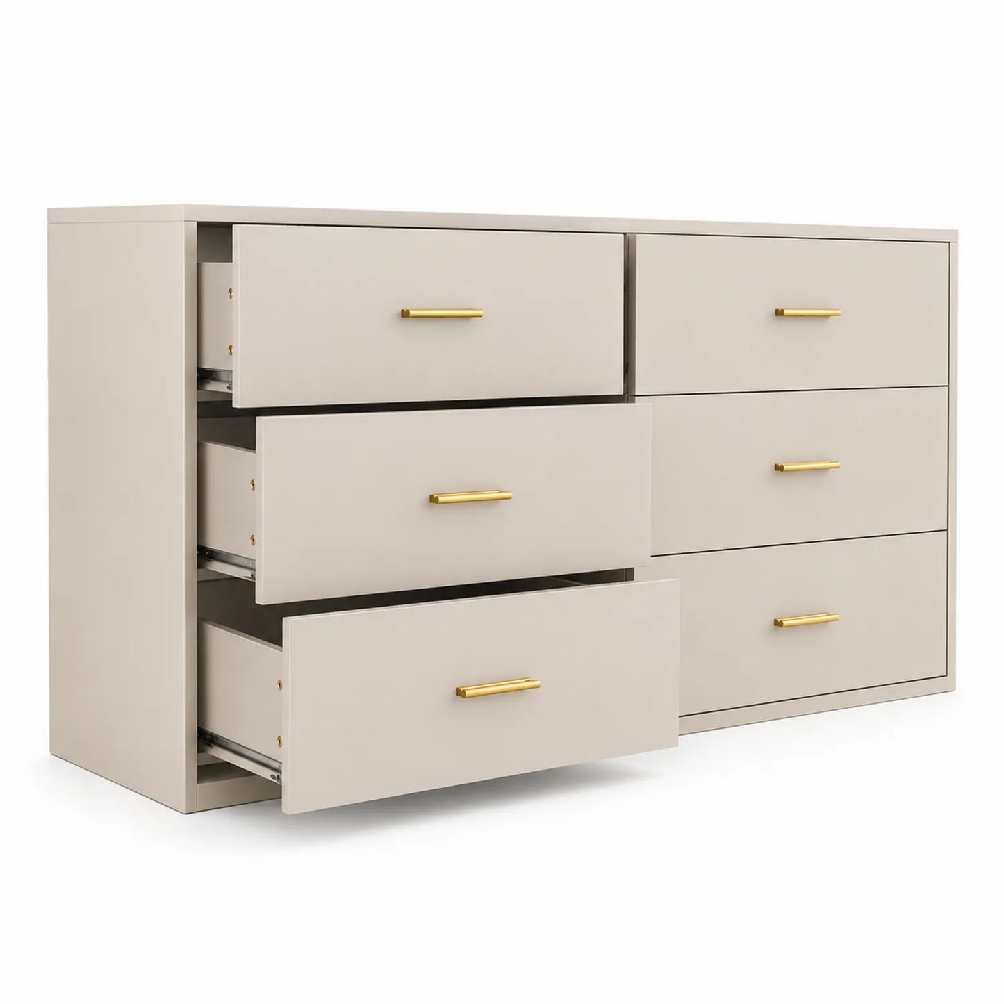 Commode en Bois avec Poignées en Métal 120cm Beige