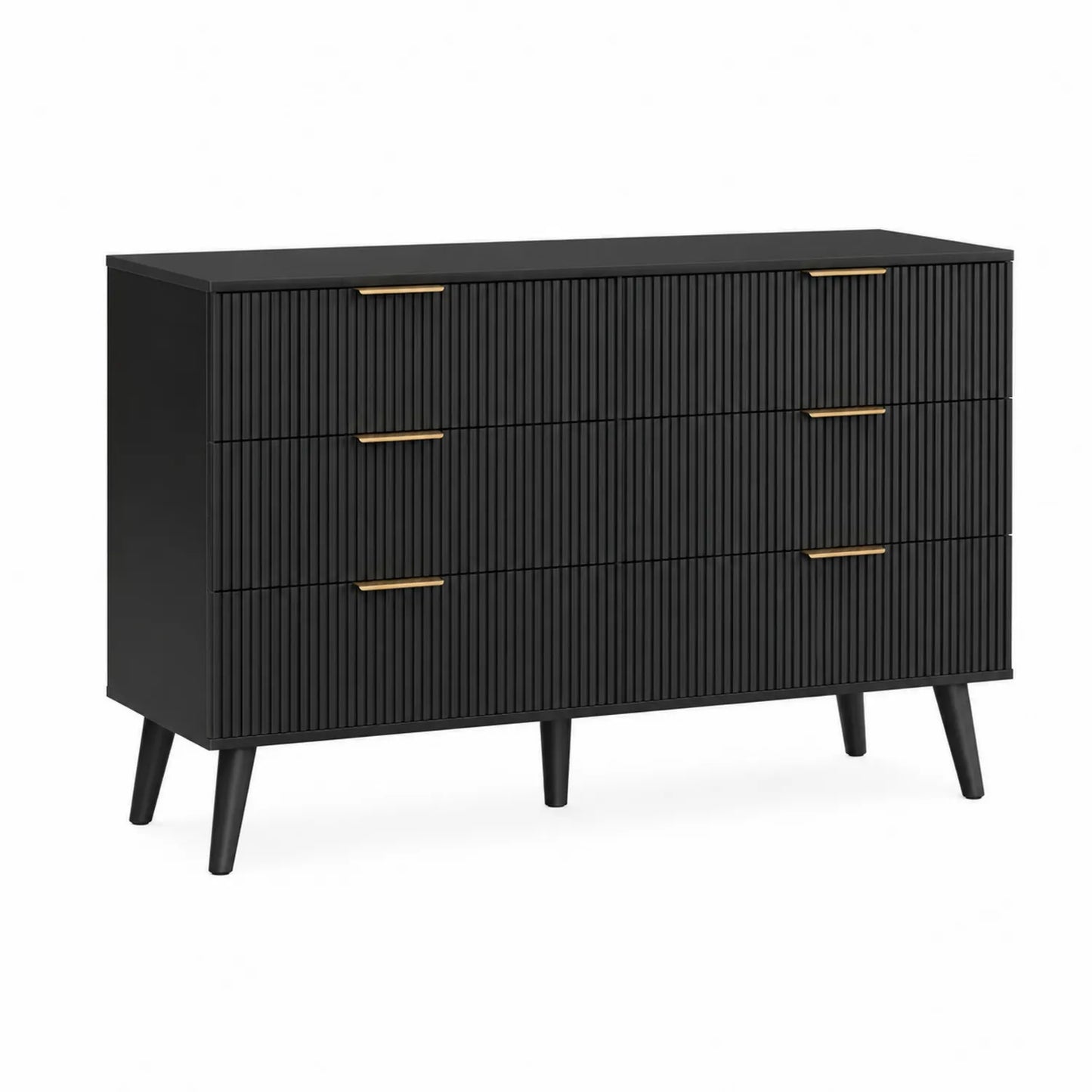 Commode 3 tiroirs en bois noir avec poignées métalliques