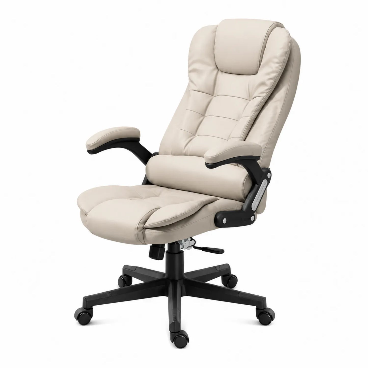 Chaise de bureau en similicuir beige avec accoudoirs réglables