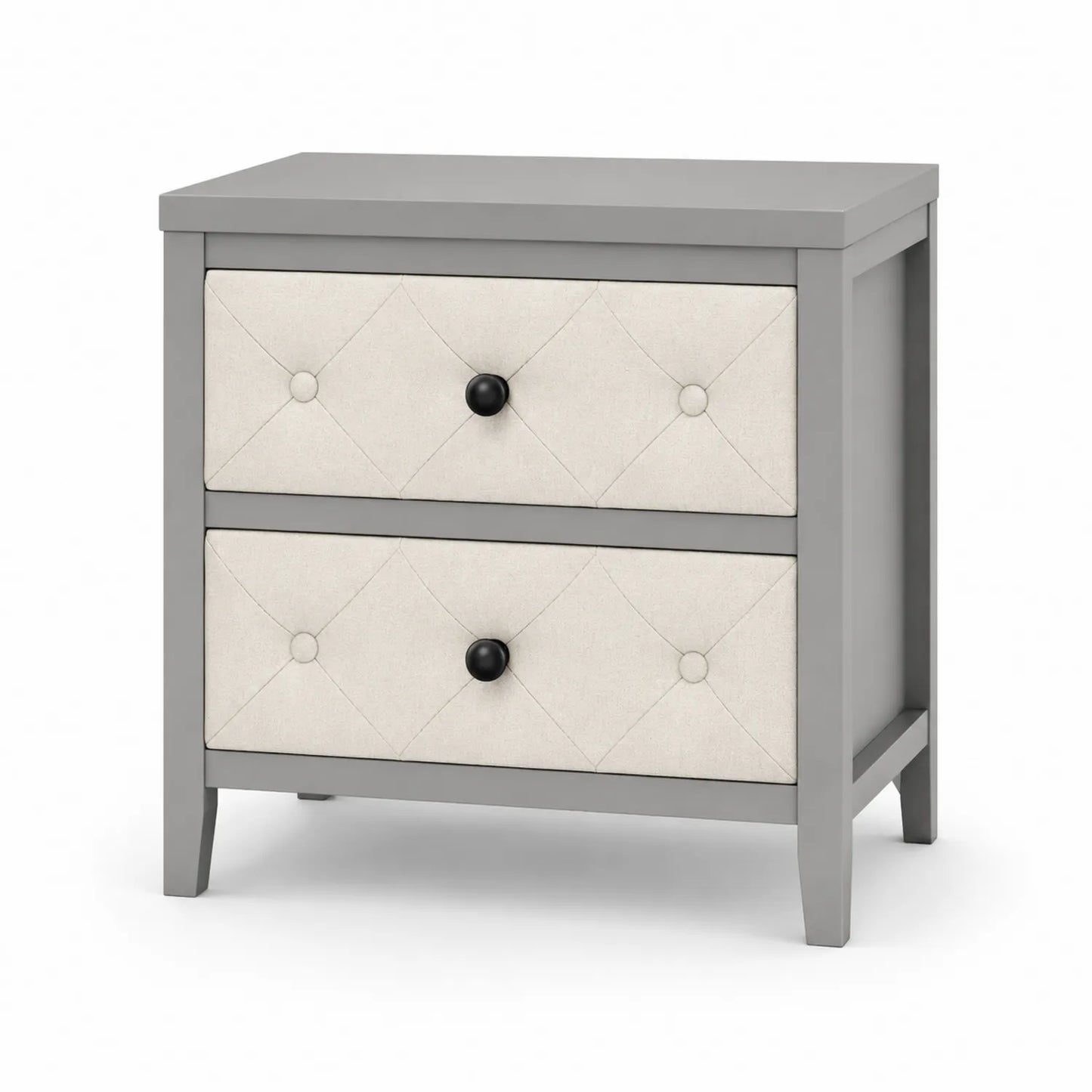 Table de chevet en bois avec tiroirs en tissu Gris et Crème