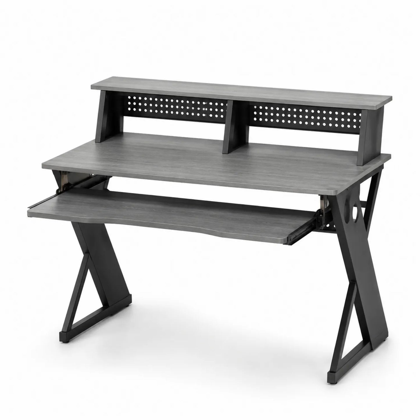Bureau en bois et métal avec étagère intégrée et plateau coulissant Gris 120x60x90 cm