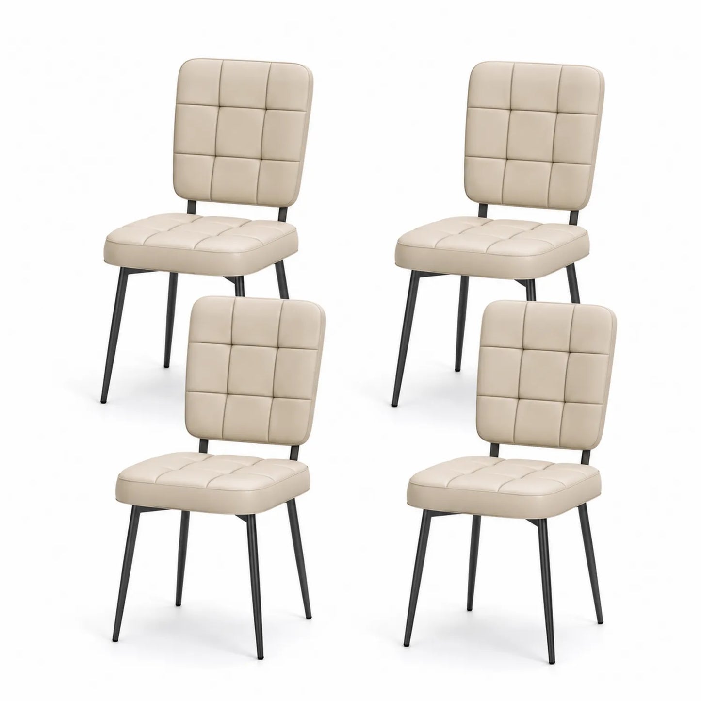 Lot de 4 chaises en similicuir beige avec pieds en métal noir