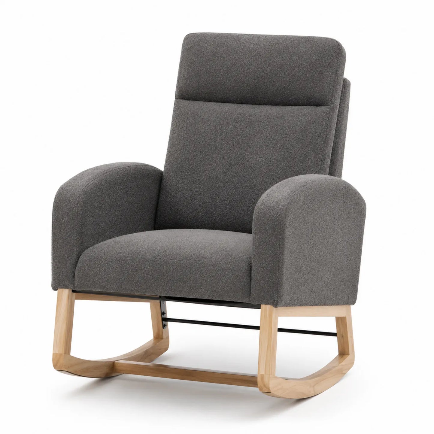 Fauteuil à bascule en tissu gris avec cadre en bois