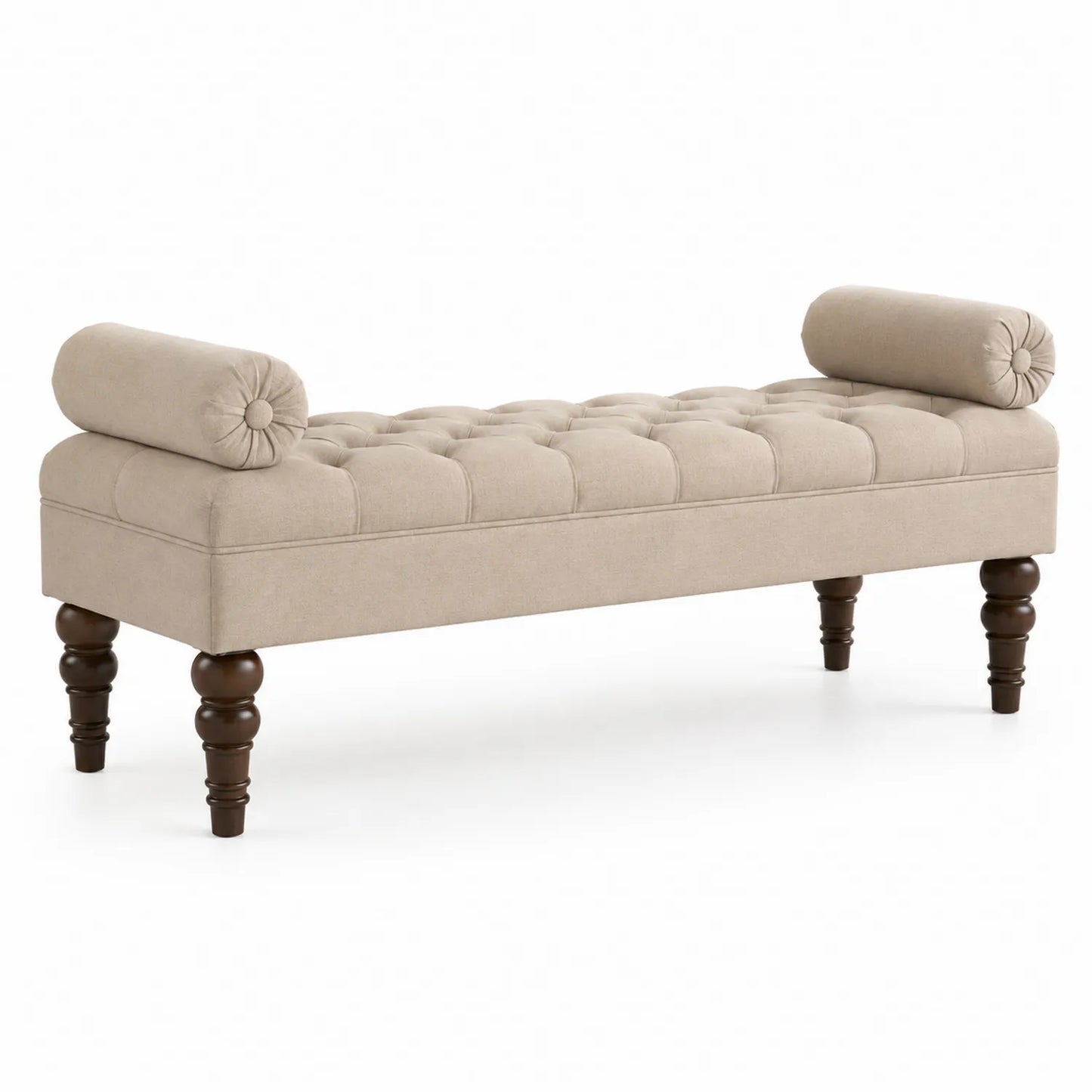 Banc en tissu beige avec pieds en bois
