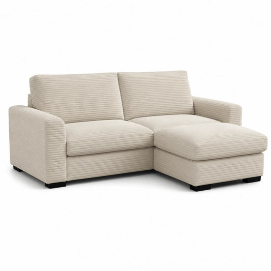 Canapé d'angle en tissu côtelé beige