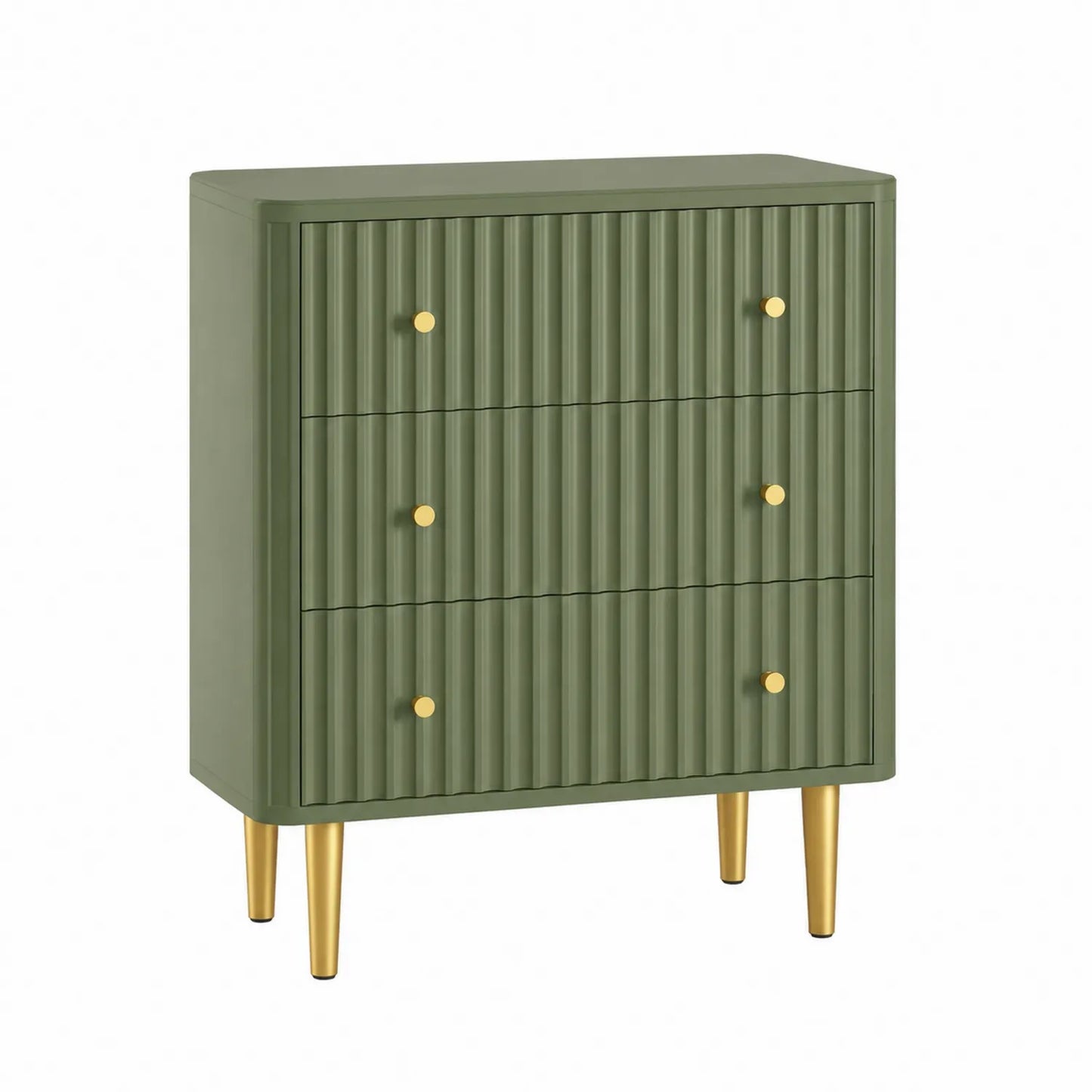 Commode 3 Tiroirs en Bois MDF Vert et Métal Doré