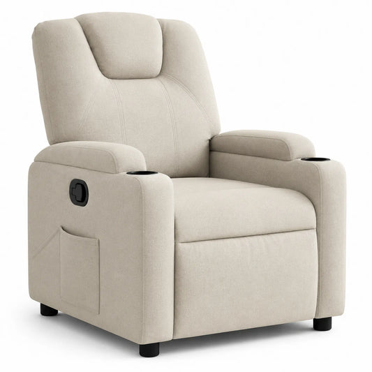Fauteuil inclinable en tissu polyester beige avec porte-gobelets