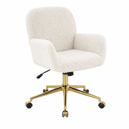 Chaise de bureau en tissu bouclé avec base en métal doré