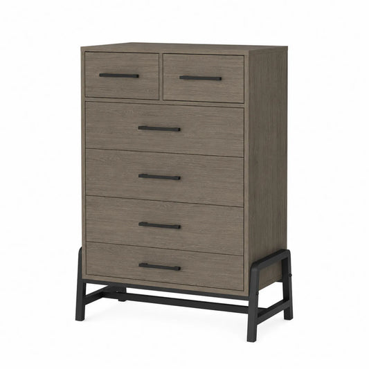 Commode 5 Tiroirs en Bois et Métal Gris/Noir