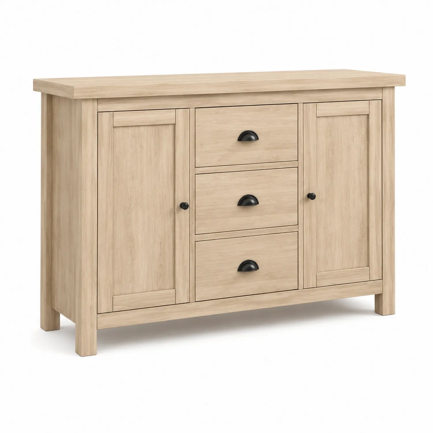 Buffet en bois avec 3 tiroirs et 2 portes chêne clair