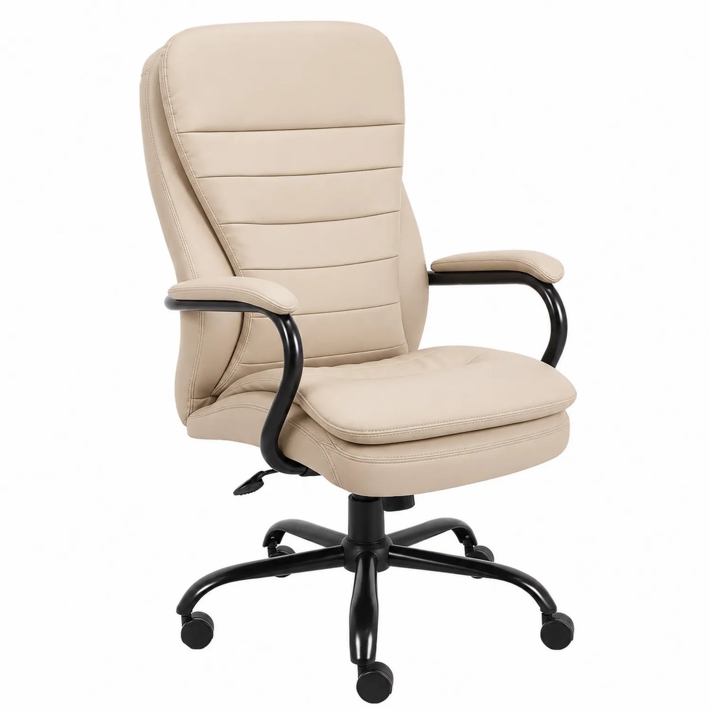 Chaise de bureau en similicuir beige avec accoudoirs en métal noir