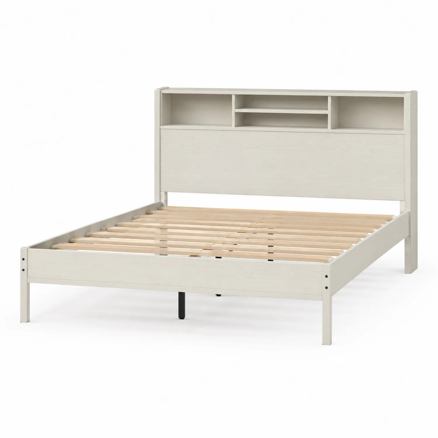 Lit double en bois avec étagère tête de lit 140x190 cm