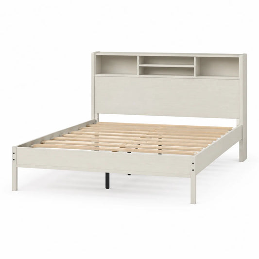 Lit double en bois avec étagère tête de lit 140x190 cm