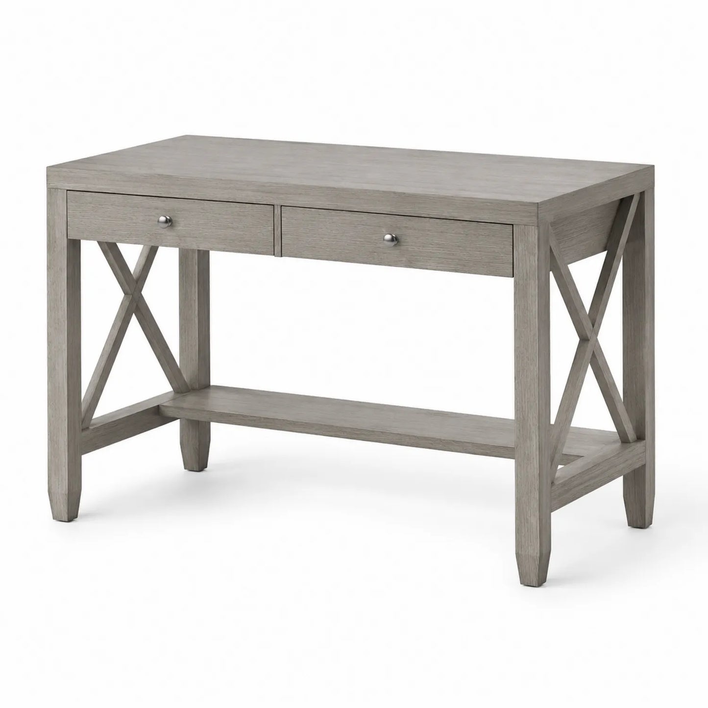 Bureau en bois massif gris avec tiroirs