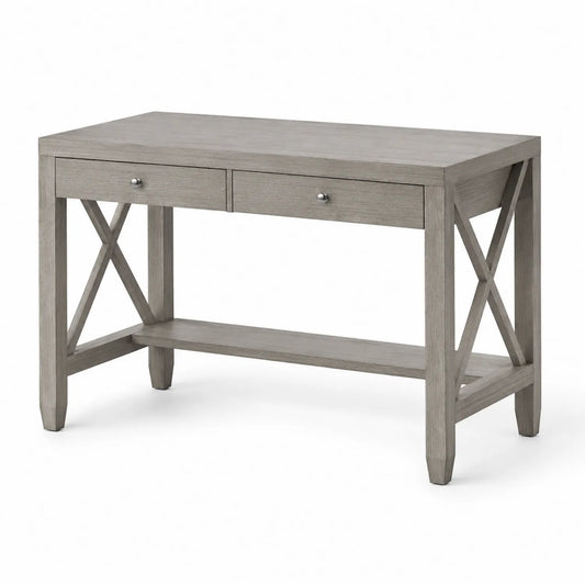 Bureau en bois massif gris avec tiroirs