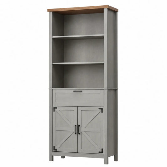 Bibliothèque en bois gris avec dessus en bois, 185 cm