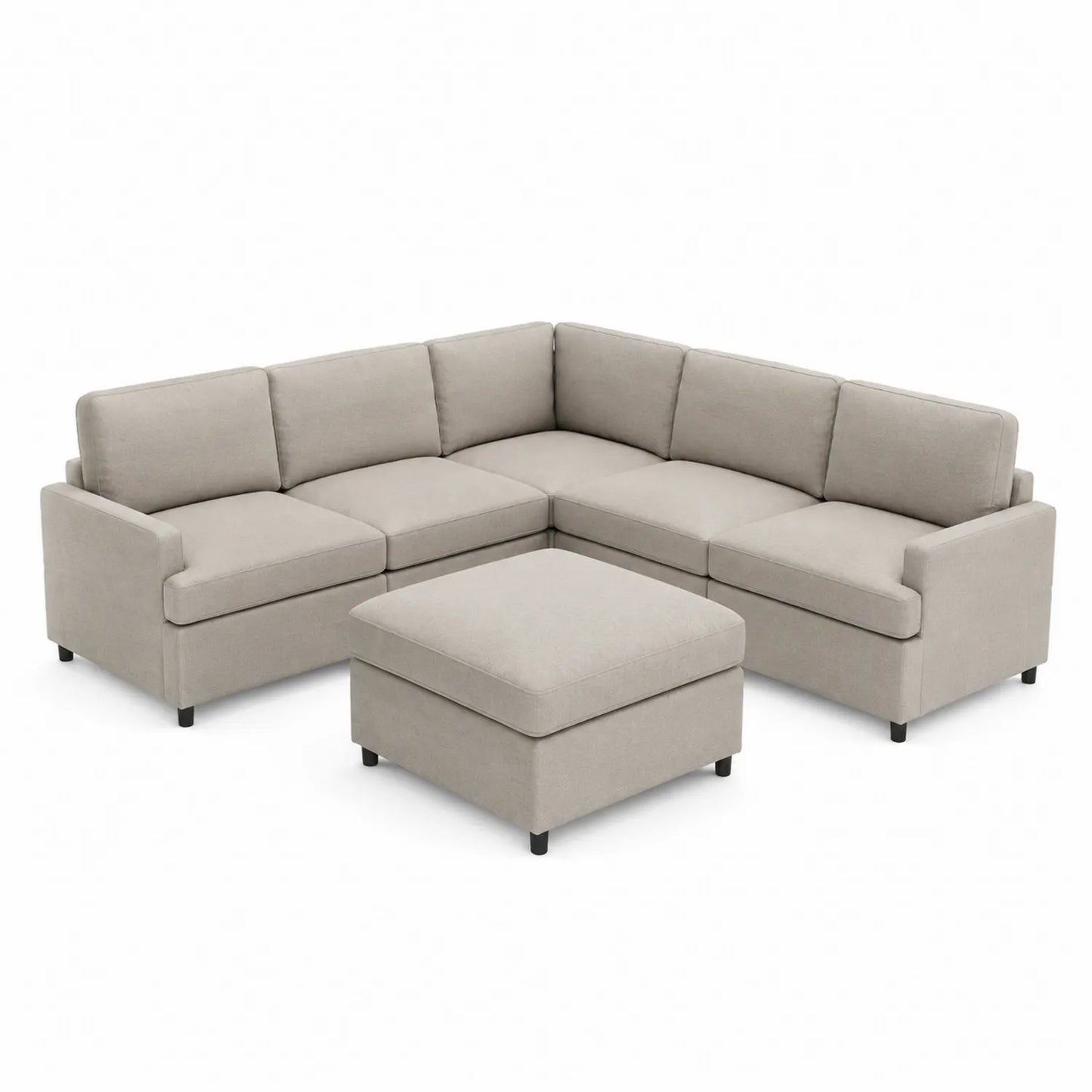 Canapé d'angle en tissu avec pouf