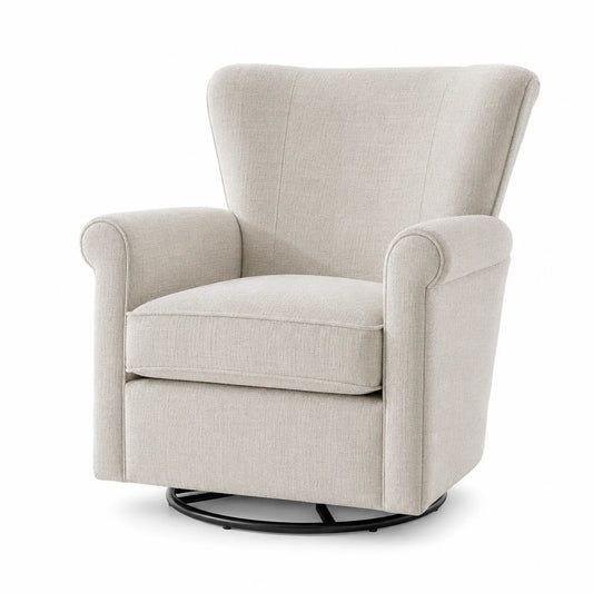 Fauteuil pivotant en tissu avec accoudoirs - Crème