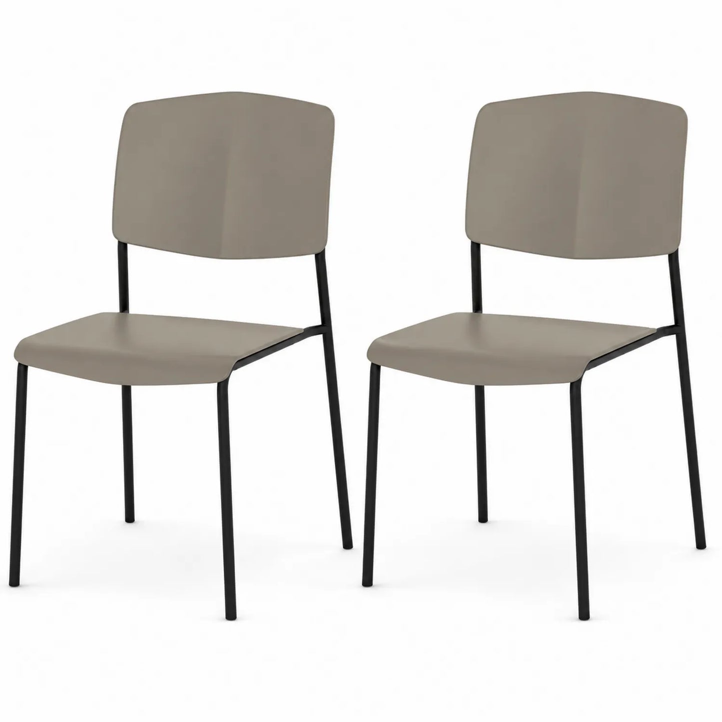 Lot de 2 chaises en plastique couleur taupe avec structure en acier