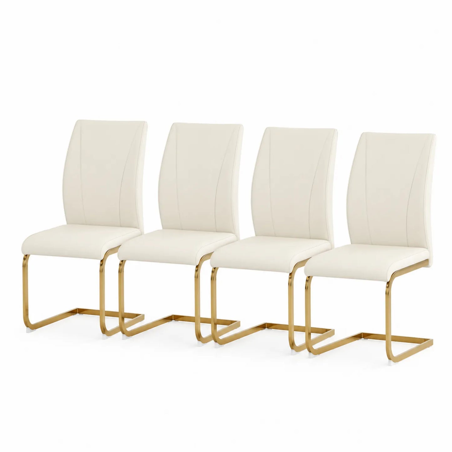 Lot de 4 chaises en cuir synthétique blanc avec cadre en métal doré