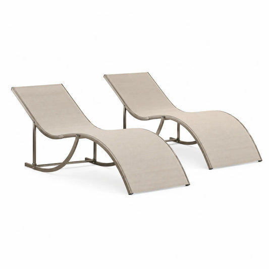 Lot de 2 Chaises Longues Extérieures Beige Aluminium et Textilène 172cm