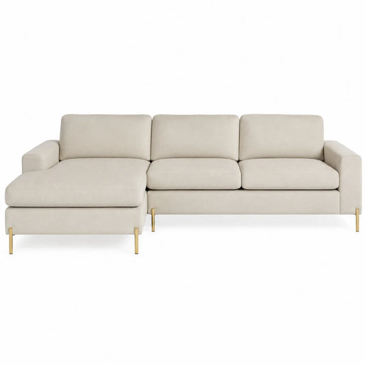 Canapé d'angle en tissu avec pieds en métal doré