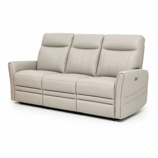 Canapé 3 Places en Simili Cuir Beige avec Fonction Réclinable