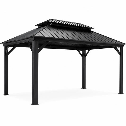 Tonnelle en Métal Noir 300x400 cm avec Toit Double