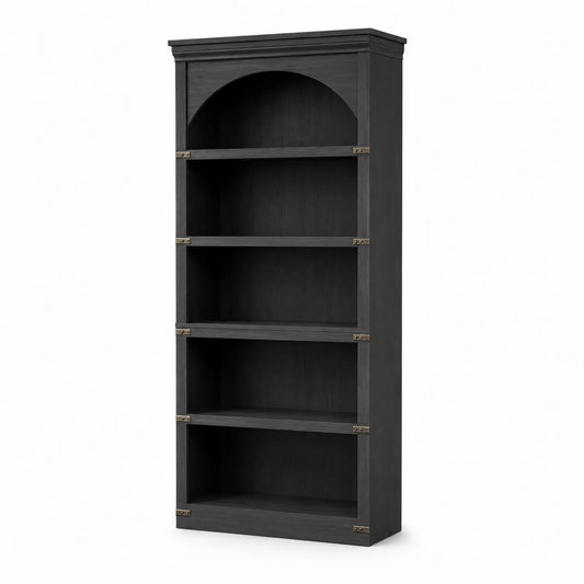 Bibliothèque en Bois Noir Cinq Étagères 182cm