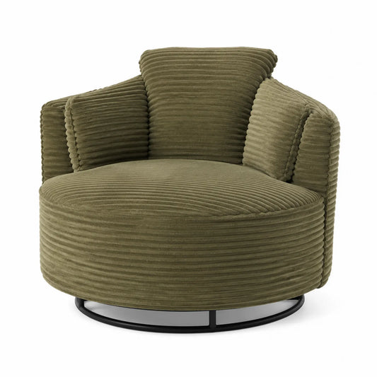 Fauteuil en velours côtelé avec base en métal Vert Olive