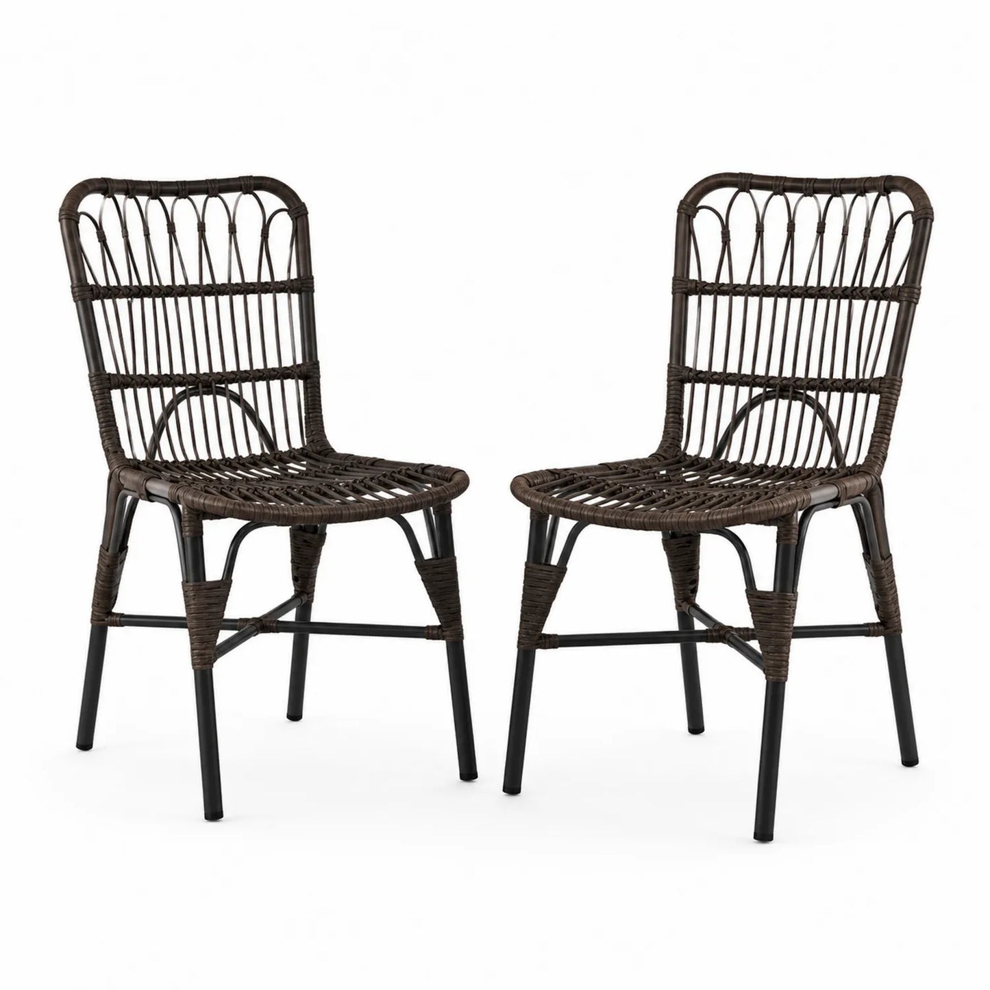 Chaises d'extérieur en rotin synthétique et acier 45x50x90 cm - Lot de 2