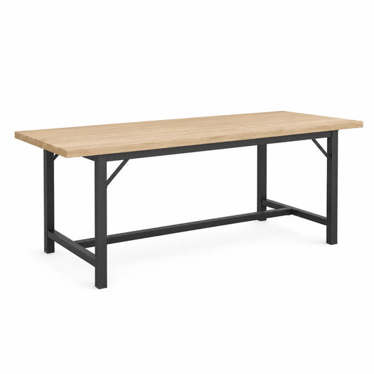 Table de salle à manger rectangulaire en chêne clair et métal 200 cm