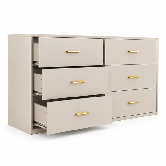 Commode en Bois avec Poignées en Métal 120cm Beige