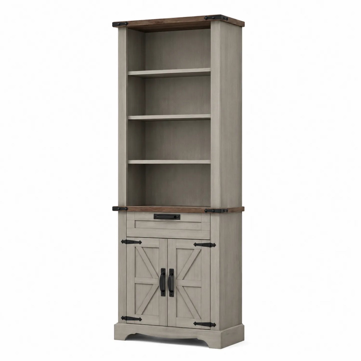 Bibliothèque en Bois Gris et Marron avec Portes et Étagères