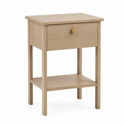 Table de chevet en bois avec tiroir et étagère