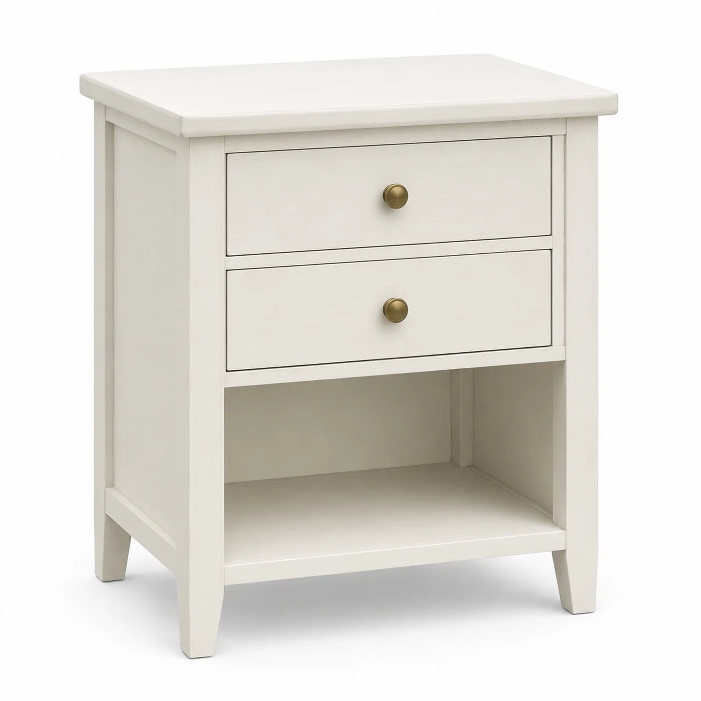 Table de chevet en bois blanc avec 2 tiroirs et étagère