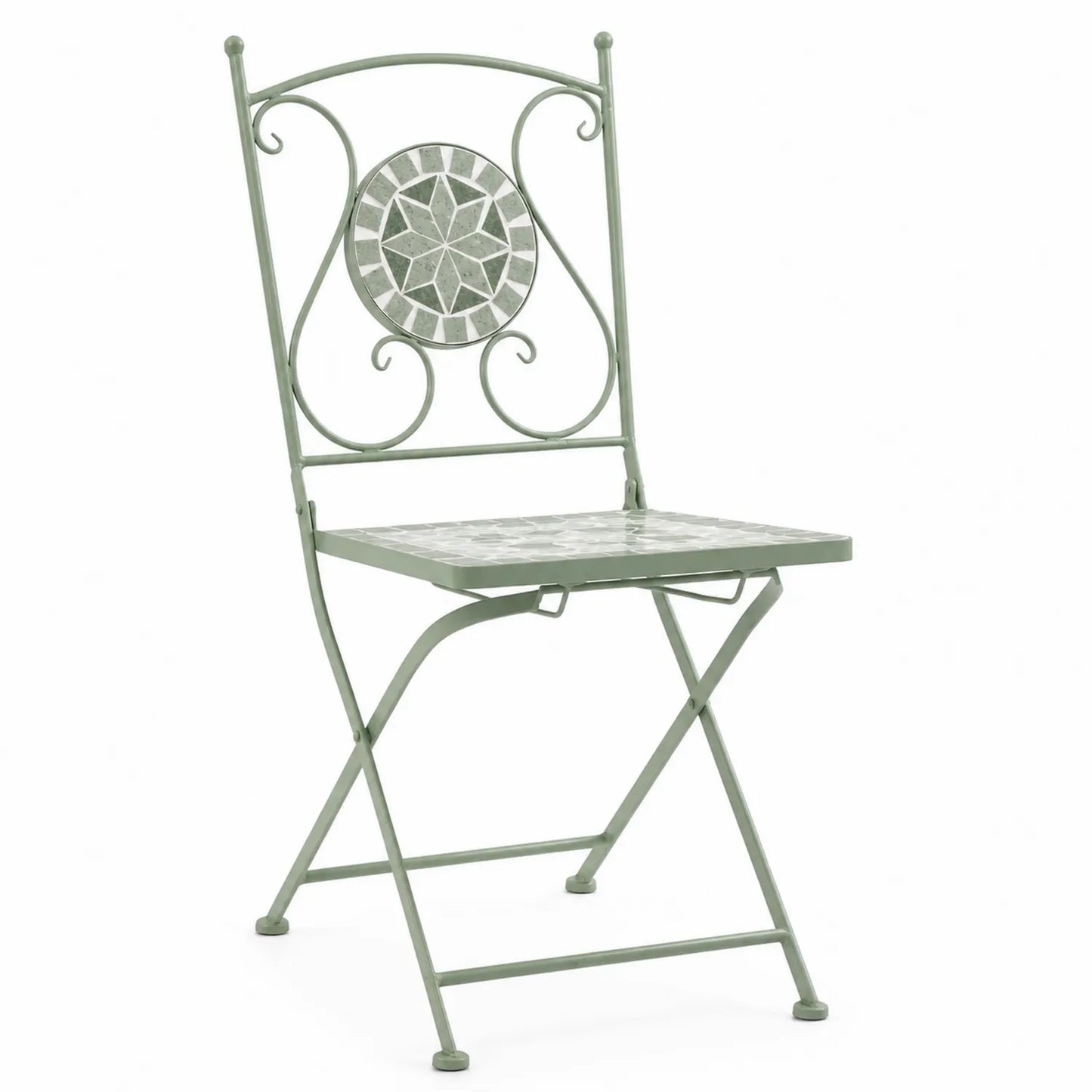 Chaise pliante en métal avec mosaïque verte