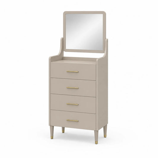Coiffeuse avec miroir et 4 tiroirs en bois Beige